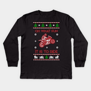 Rider Ugly Christmas Sweater Gifts For Biker Motorcycle Kids Long Sleeve T-Shirt